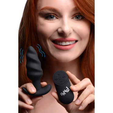 Remote Control 21X Vibrating Silicone Swirl Butt Plug - Black