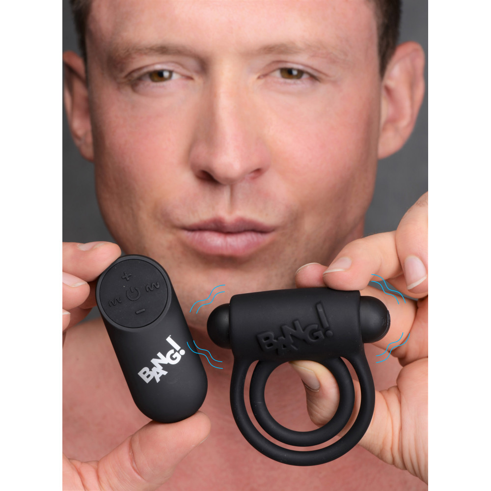 Remote Control 28X Vibrating Cock Ring and Bullet - Black
