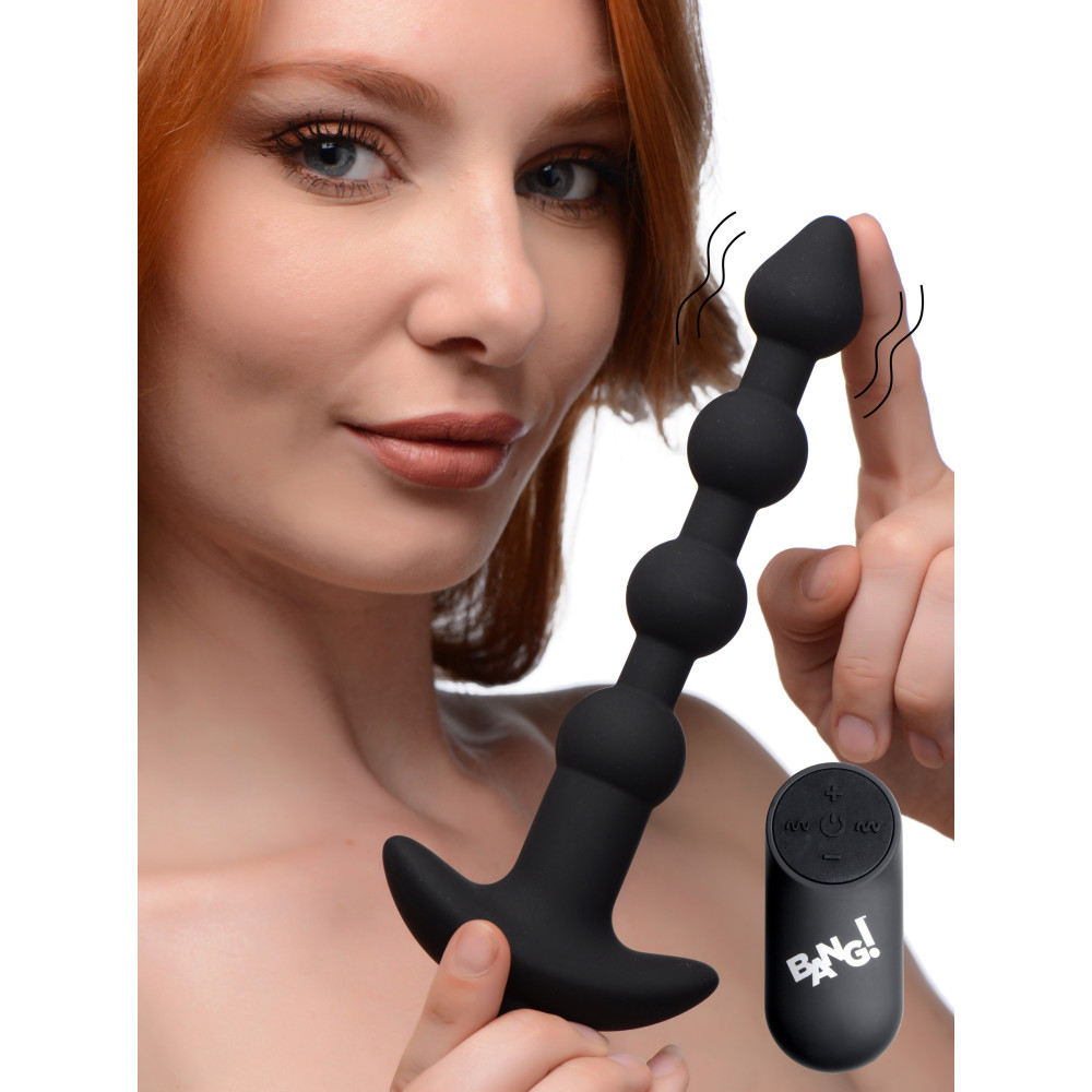Remote Control Vibrating Silicone Anal Beads - Black