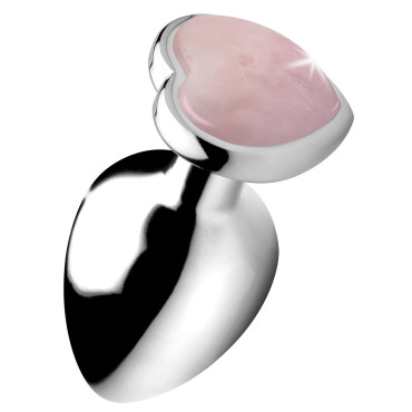 Authentic Rose Quartz Gemstone Heart Anal Plug - Large