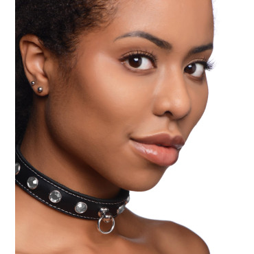 Bling Vixen Leather Choker with Rhinestones - Clear