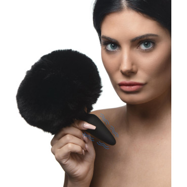 Small Vibrating Anal Plug with Interchangeable Bunny Tail - Black